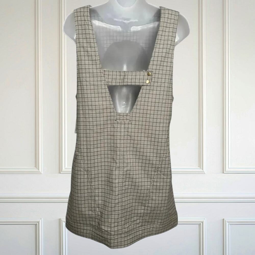 Free People Kai Plaid Shift Mini Pinafore Dress Sage Combo Size Small - Picture 3 of 8